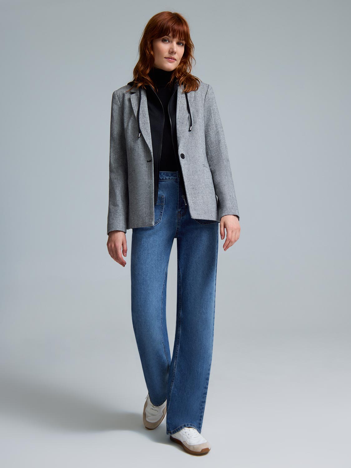 Herringbone Blazer With Attached Hood