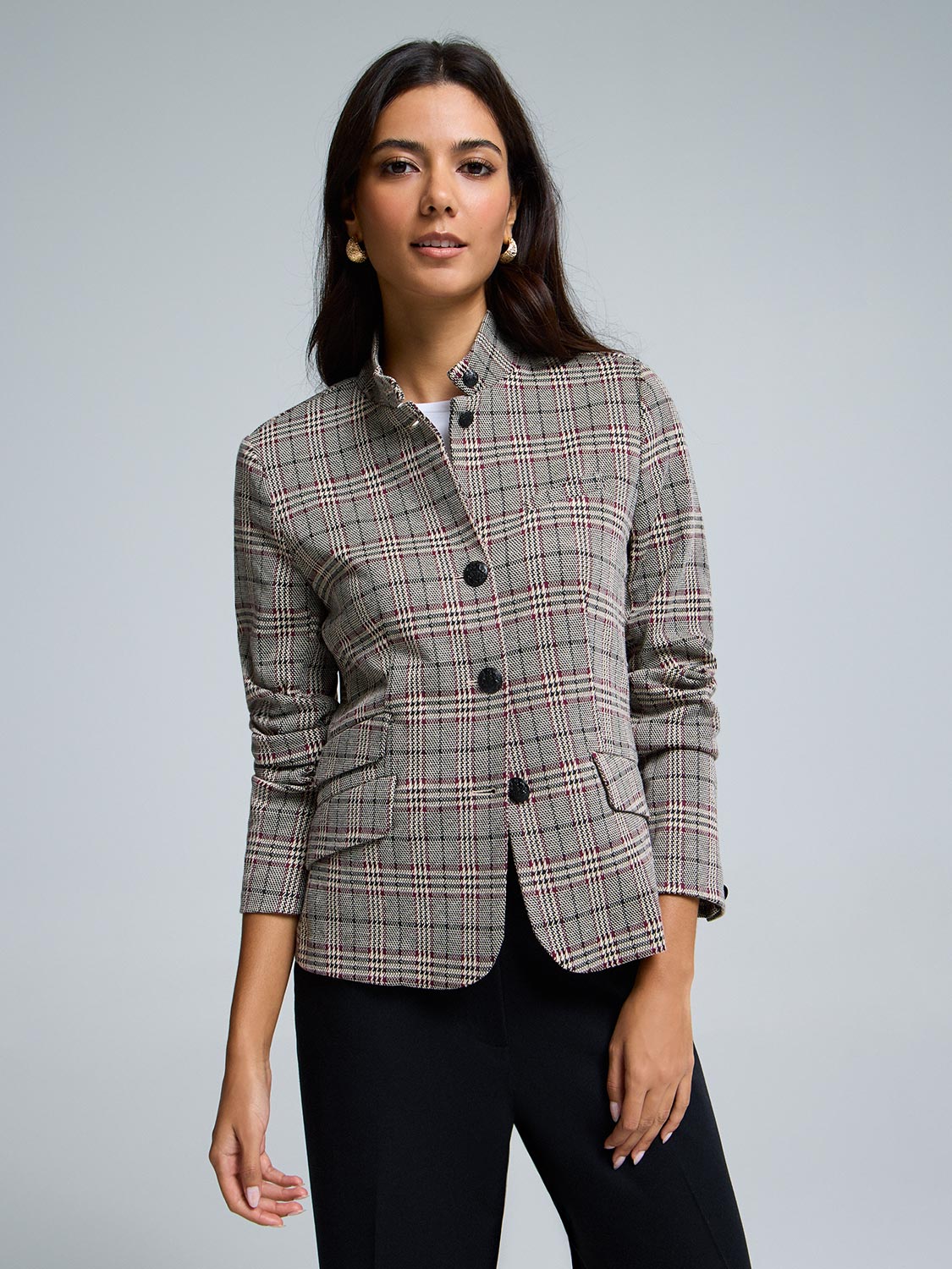 High Neck Plaid Blazer