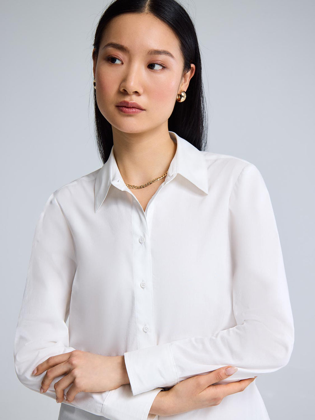 Cotton Blend Button-Up Blouse
