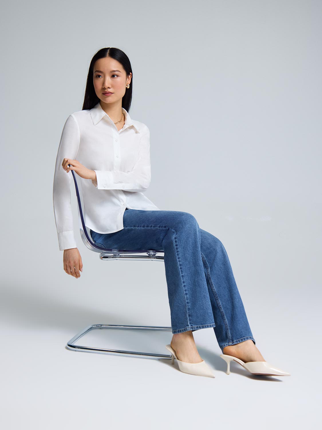 Cotton Blend Button-Up Blouse