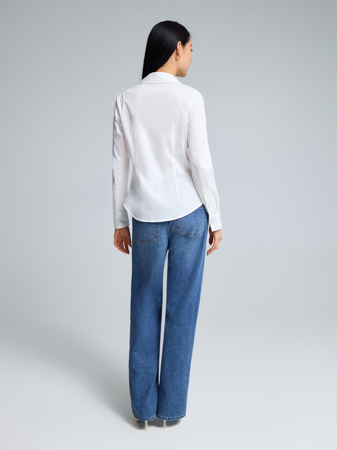 Cotton Blend Button-Up Blouse