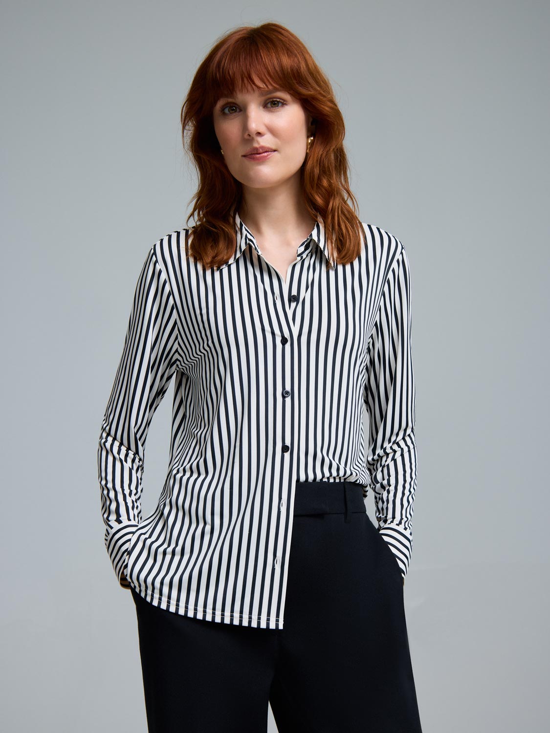 Striped Long Sleeve Button-Up Blouse