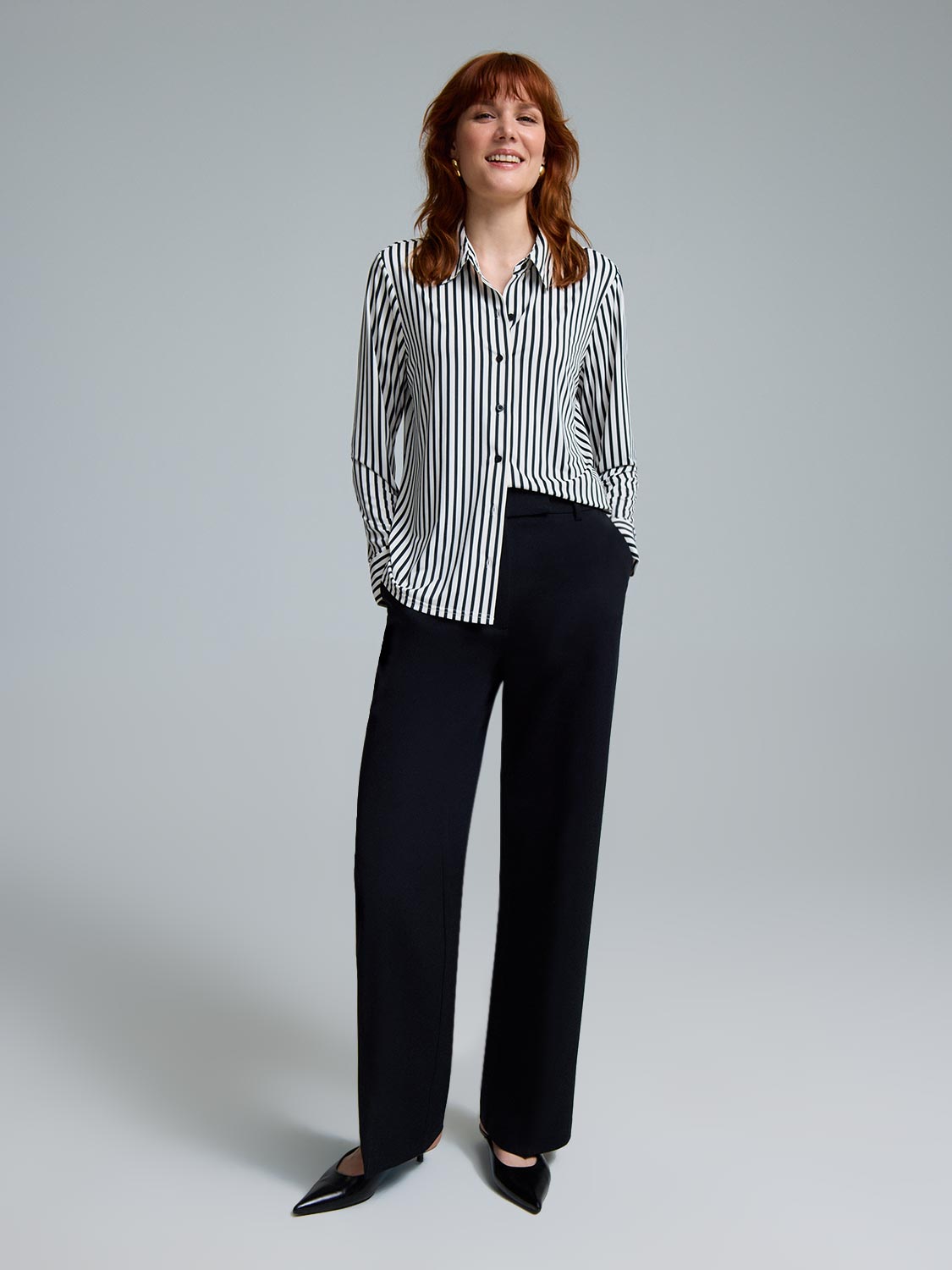 Striped Long Sleeve Button-Up Blouse