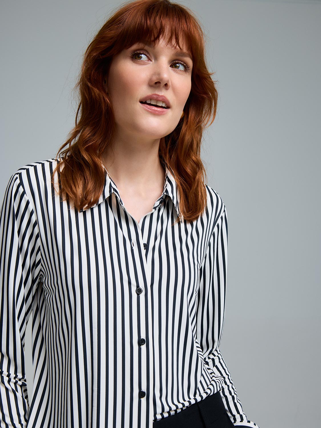 Striped Long Sleeve Button-Up Blouse