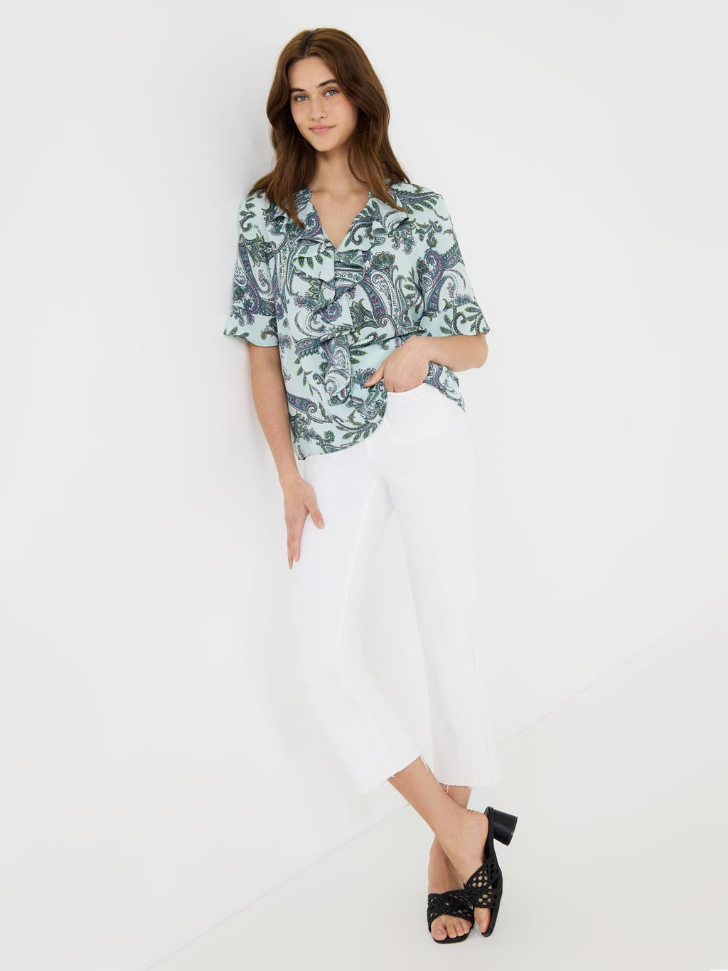 Paisley Print Split Neck Chiffon Blouse