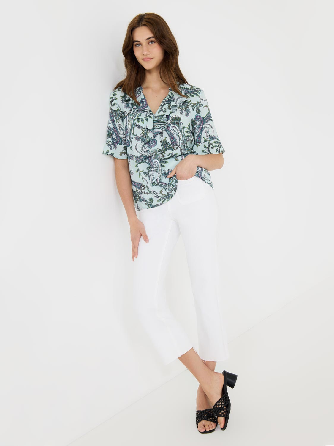 Paisley Print Split Neck Chiffon Blouse