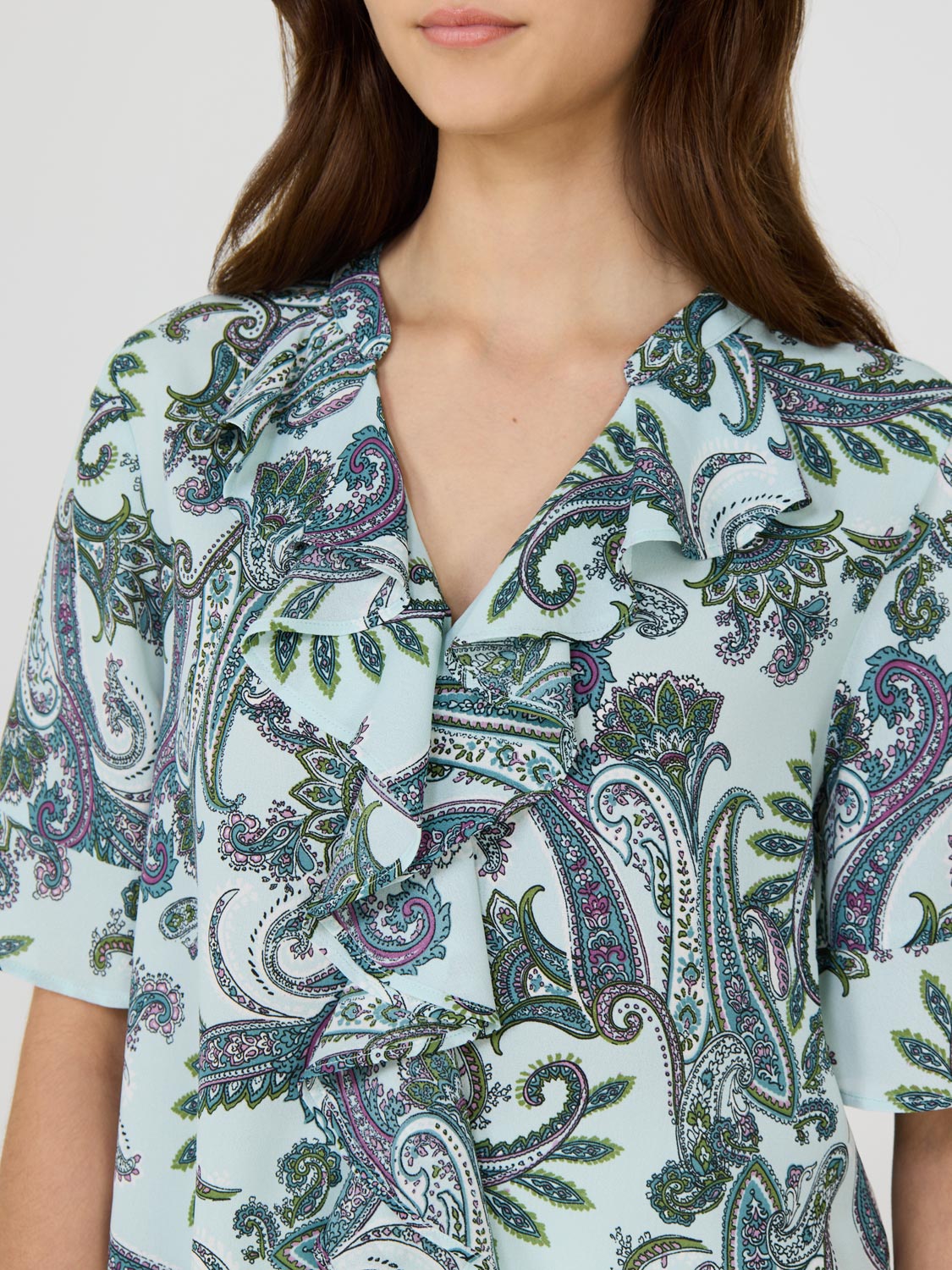 Paisley Print Split Neck Chiffon Blouse