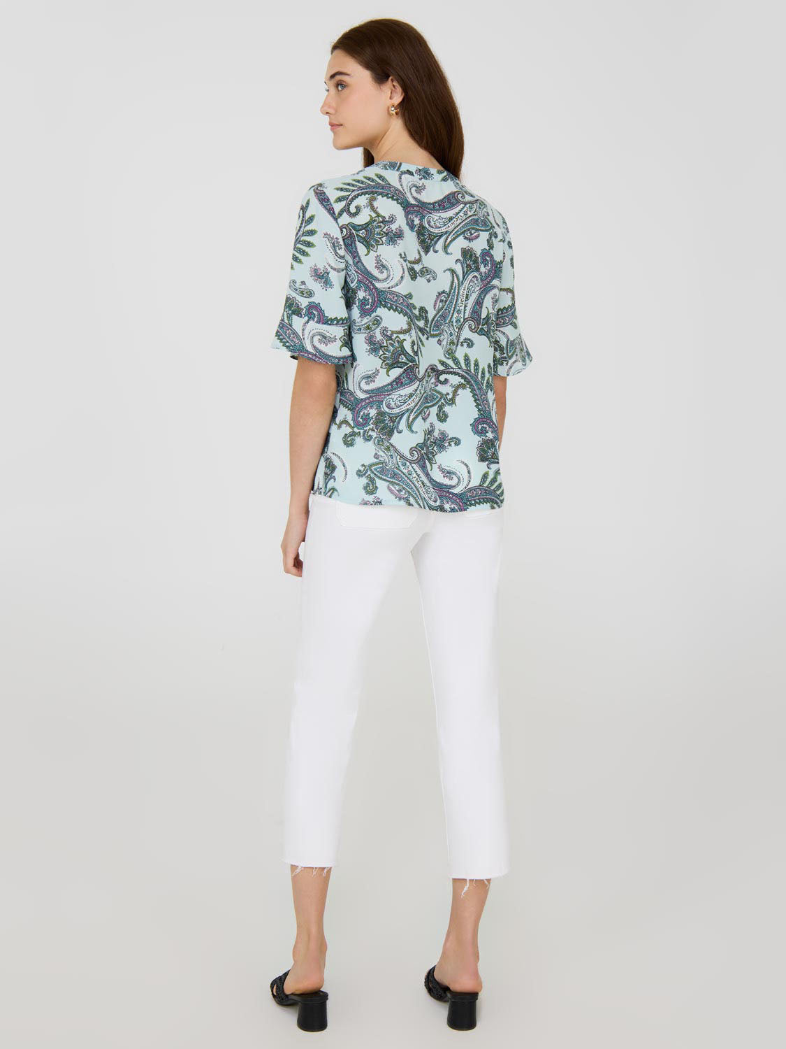 Paisley Print Split Neck Chiffon Blouse