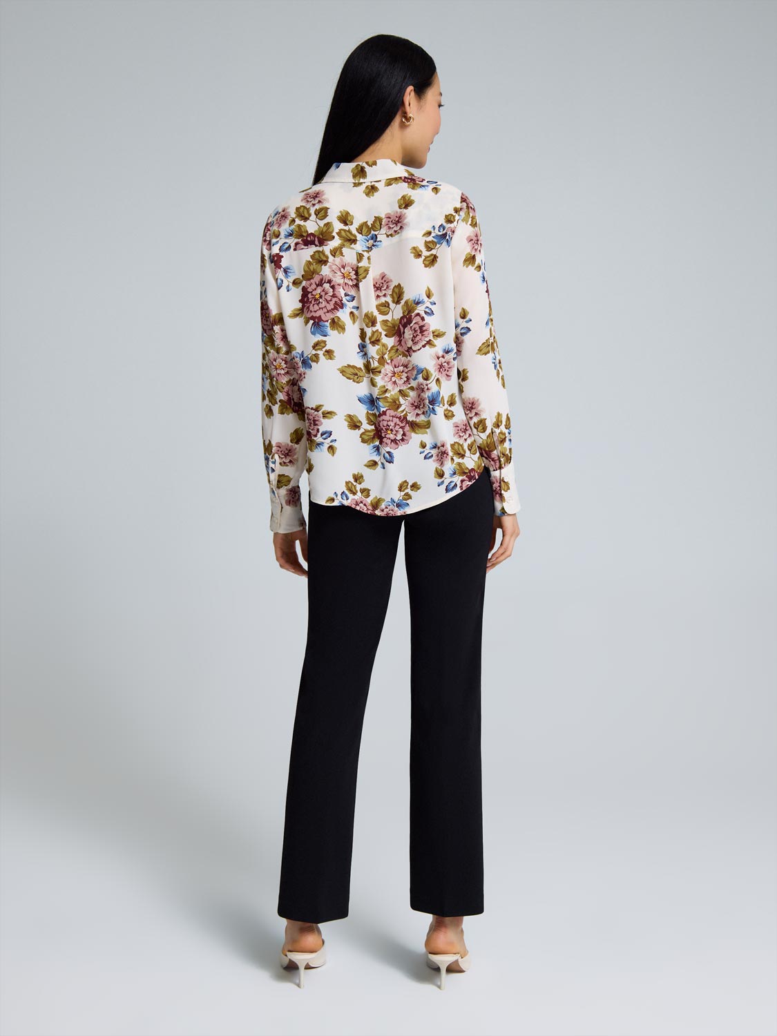 Floral Button-Front Chiffon Blouse