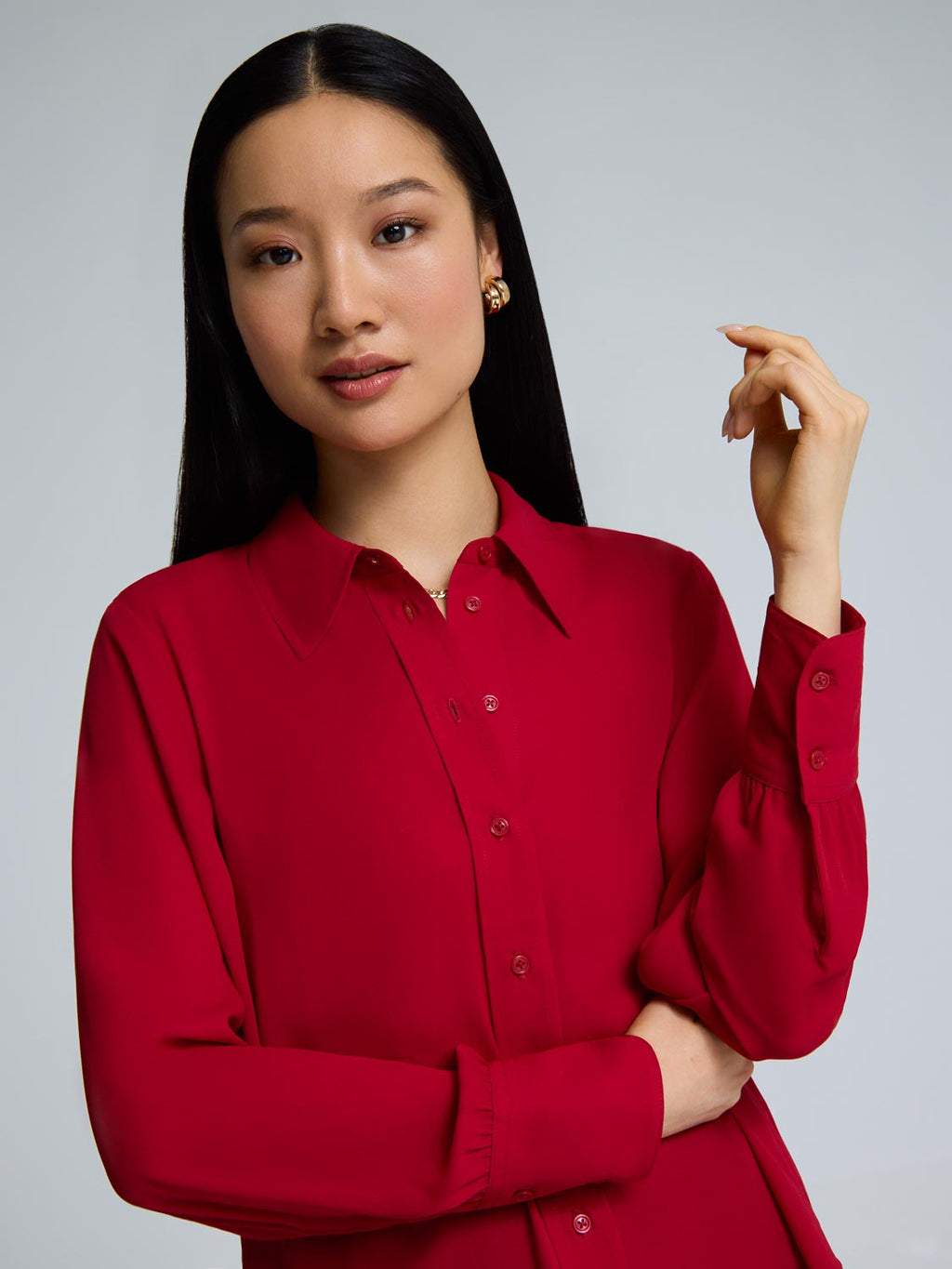 Button-Front Chiffon Blouse