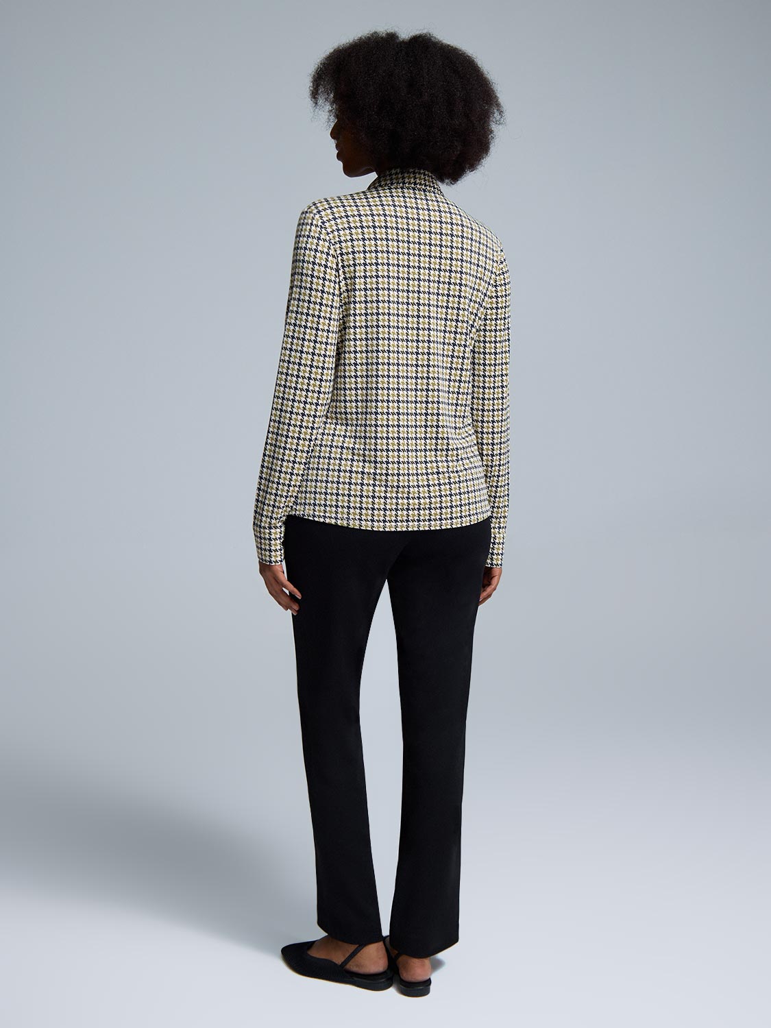 Houndstooth Button-Front Classic Blouse