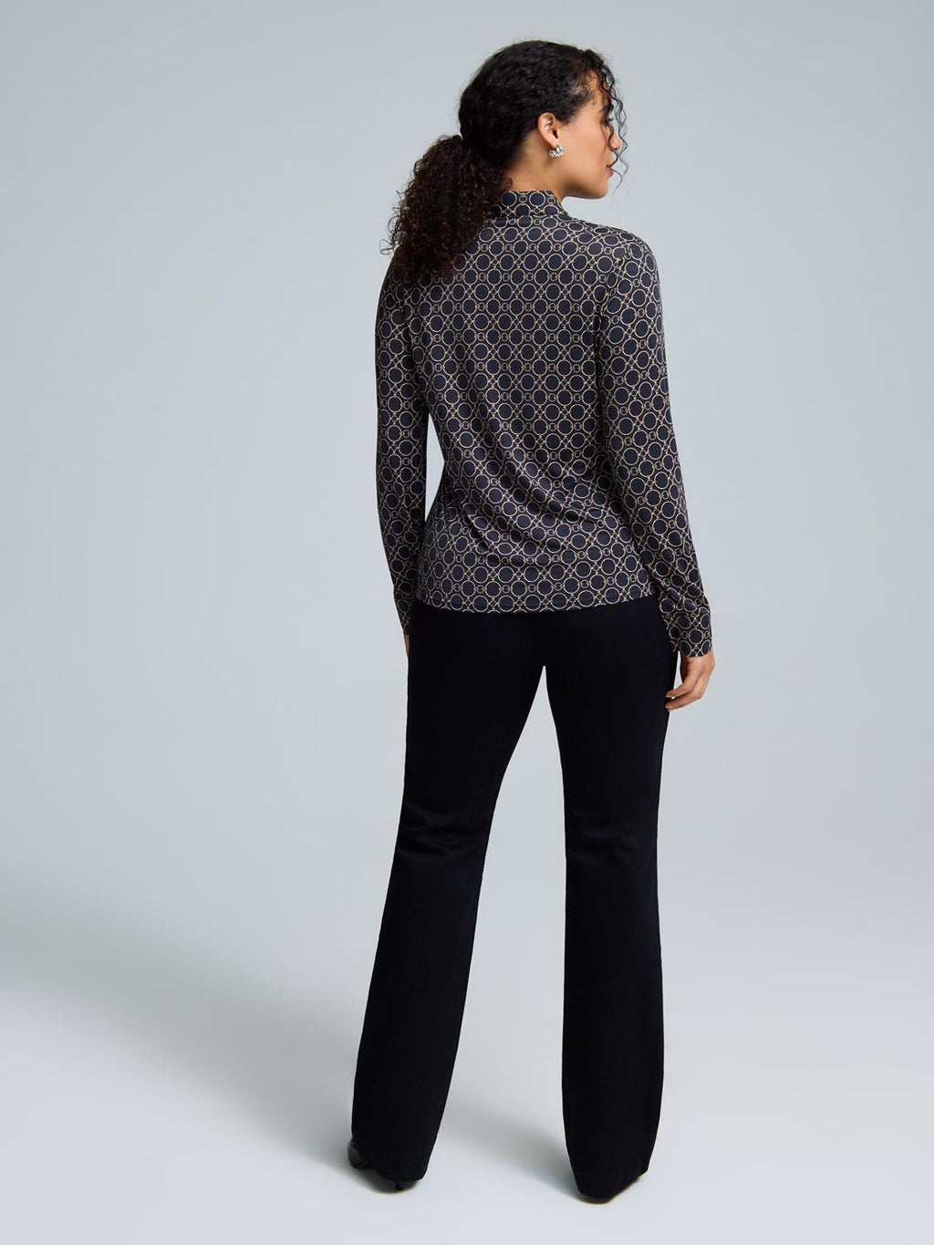 Chain Print Button-Front Classic Blouse