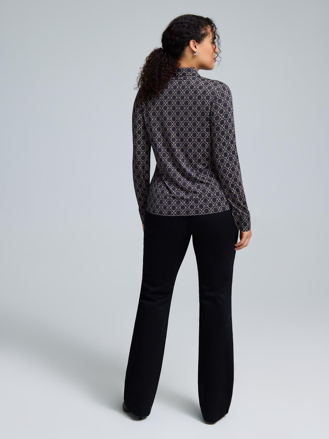 Chain Print Button-Front Classic Blouse