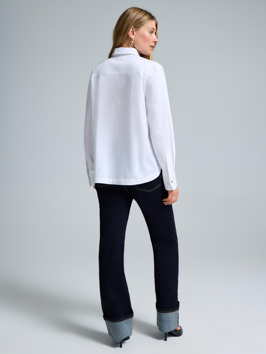 Cotton Poplin Button-Front Blouse