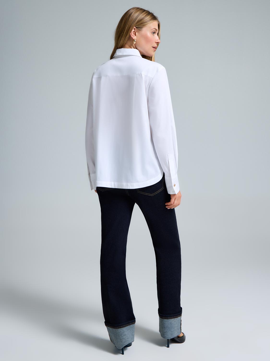 Cotton Poplin Button-Front Blouse