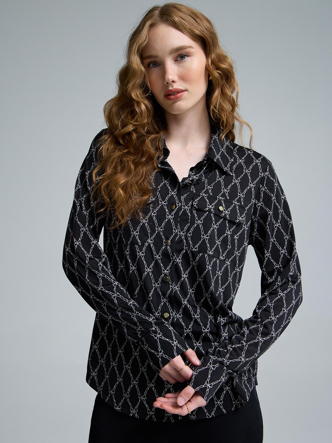 Bow Print Utility Blouse