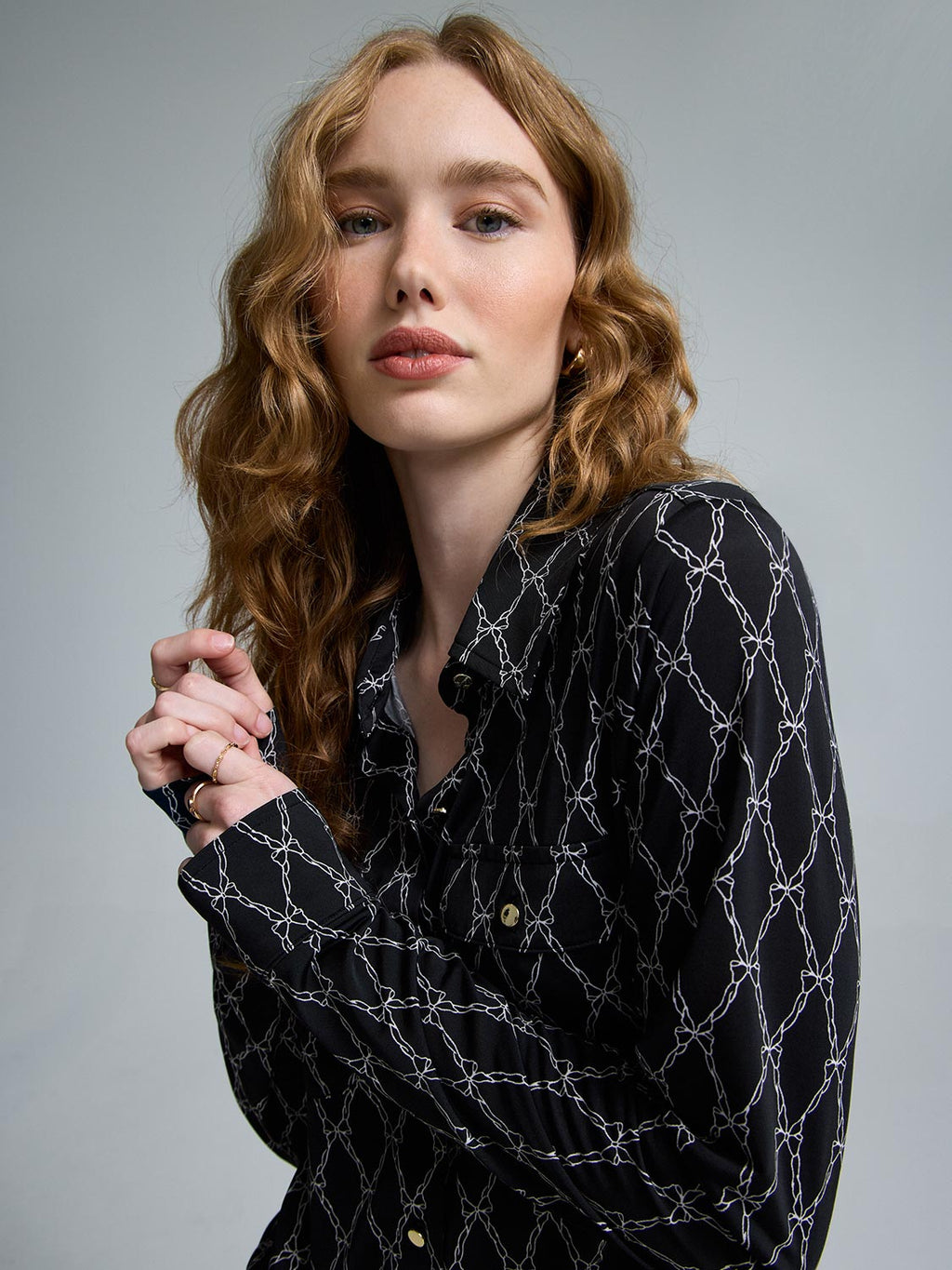 Bow Print Utility Blouse