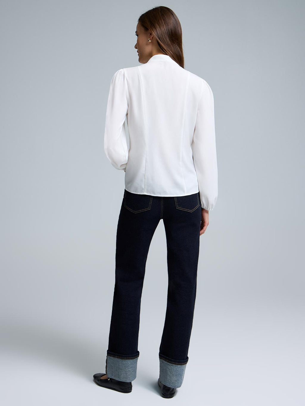 Split Neck Button-Front Blouse