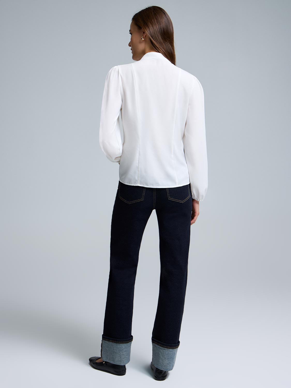Split Neck Button-Front Blouse