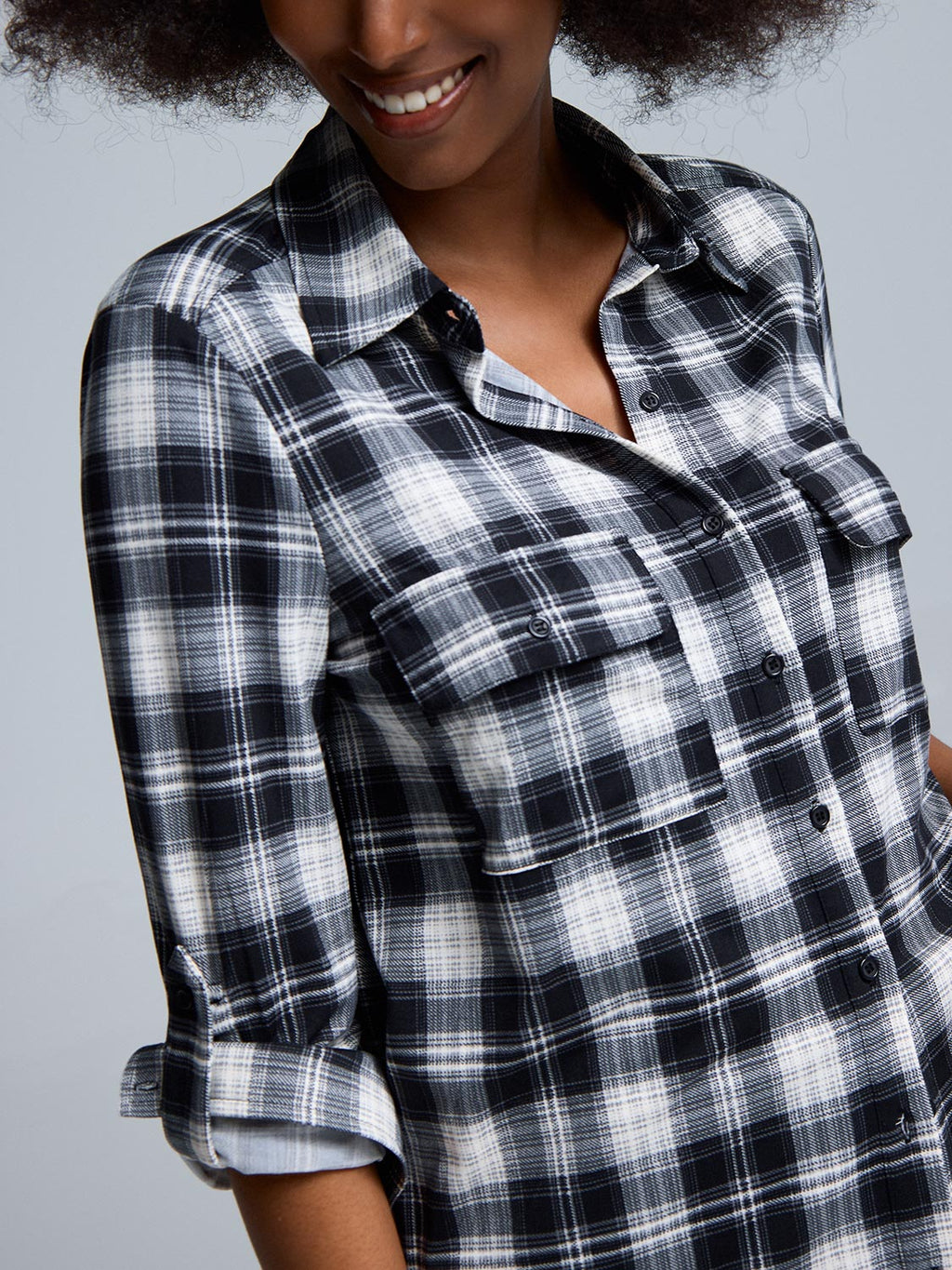 Button-Up Dark Plaid Shirt
