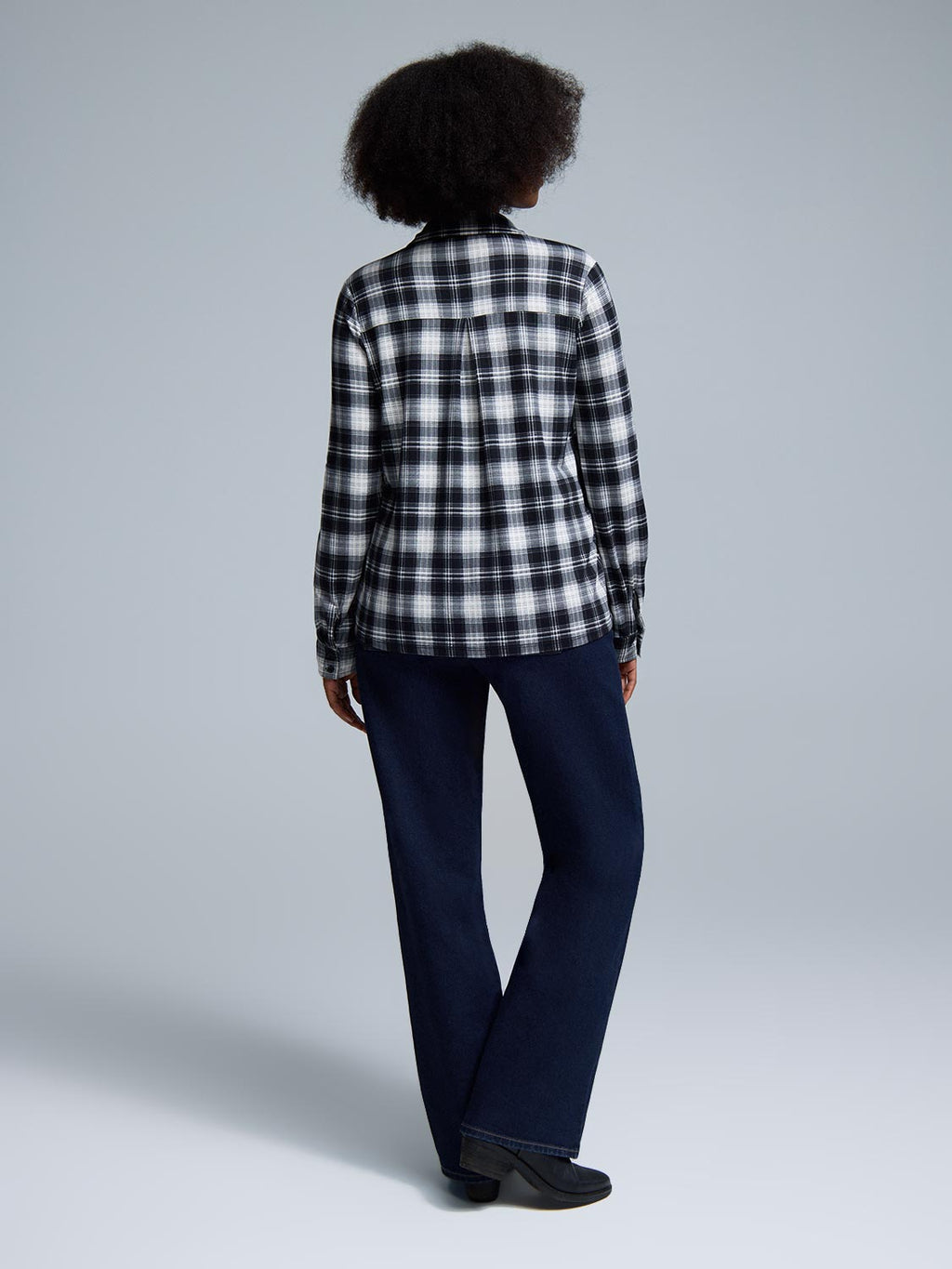 Button-Up Dark Plaid Shirt