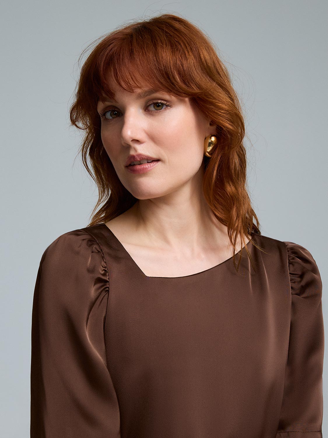 Asymmetrical Neckline Satin Blouse