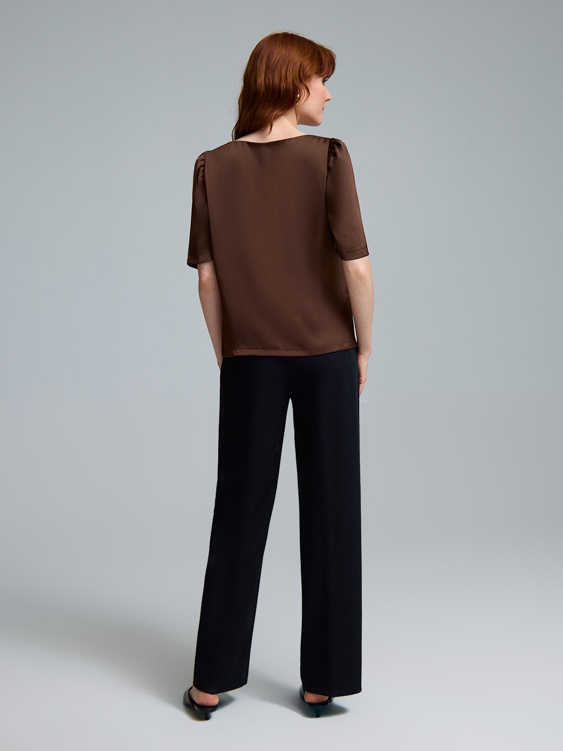 Asymmetrical Neckline Satin Blouse