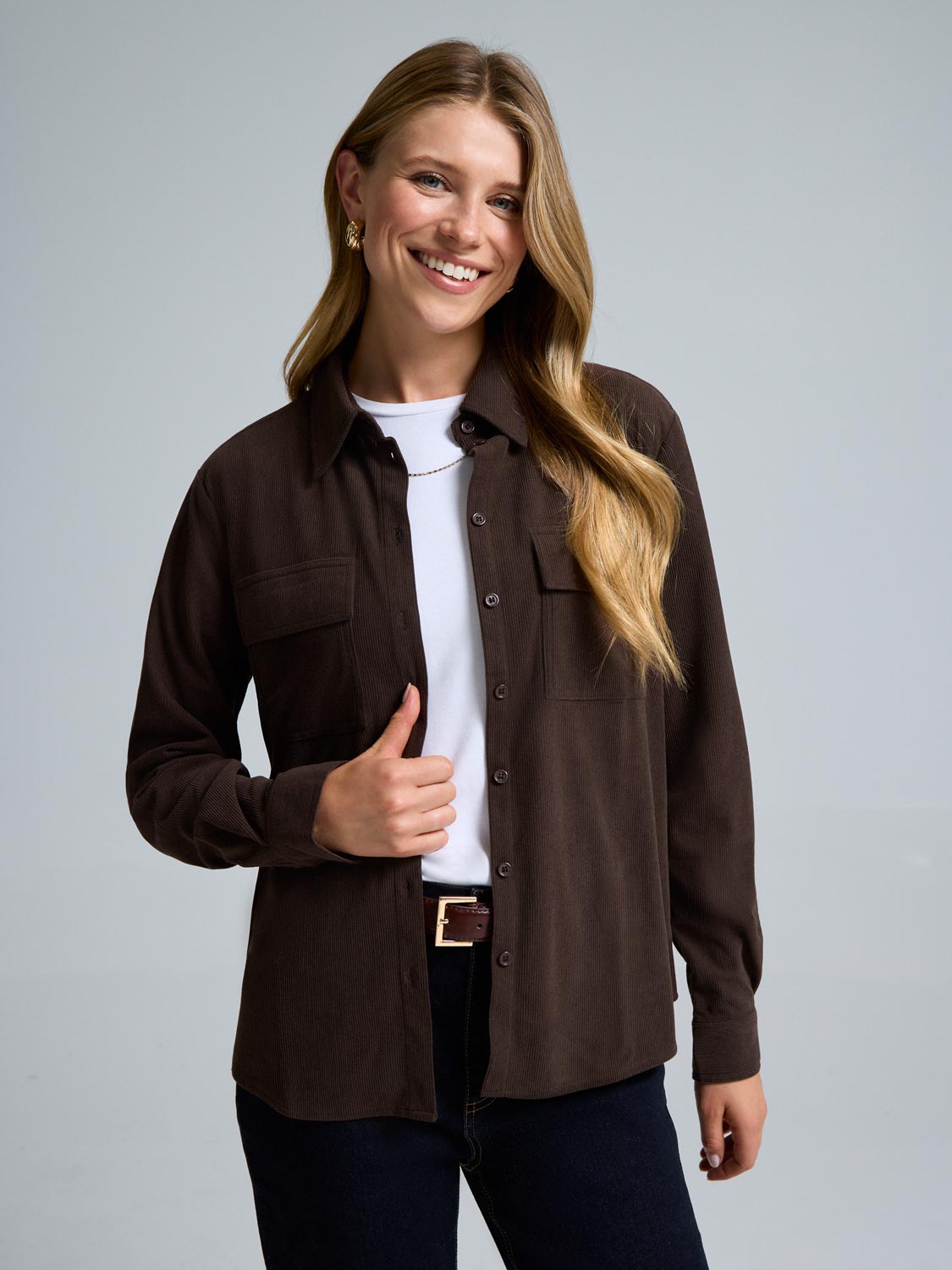 Corduroy Button-Front Blouse