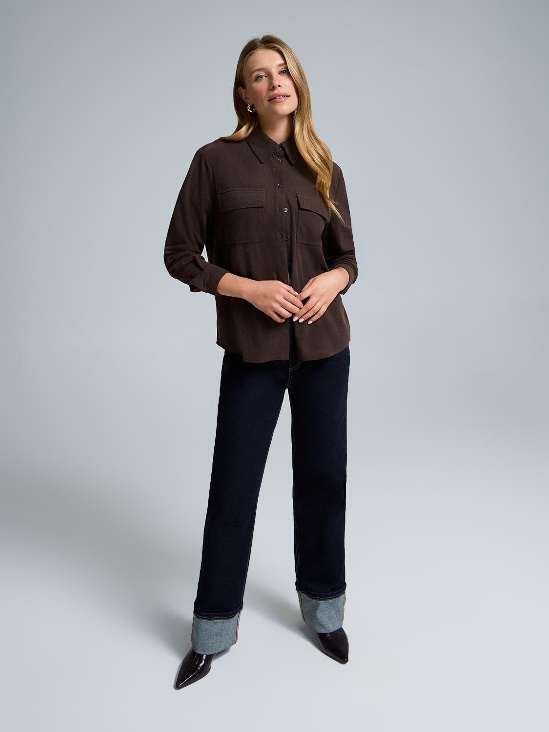 Corduroy Button-Front Blouse