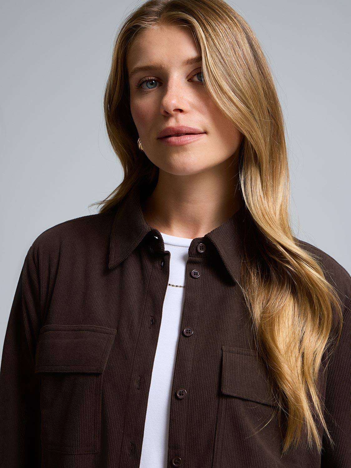 Corduroy Button-Front Blouse