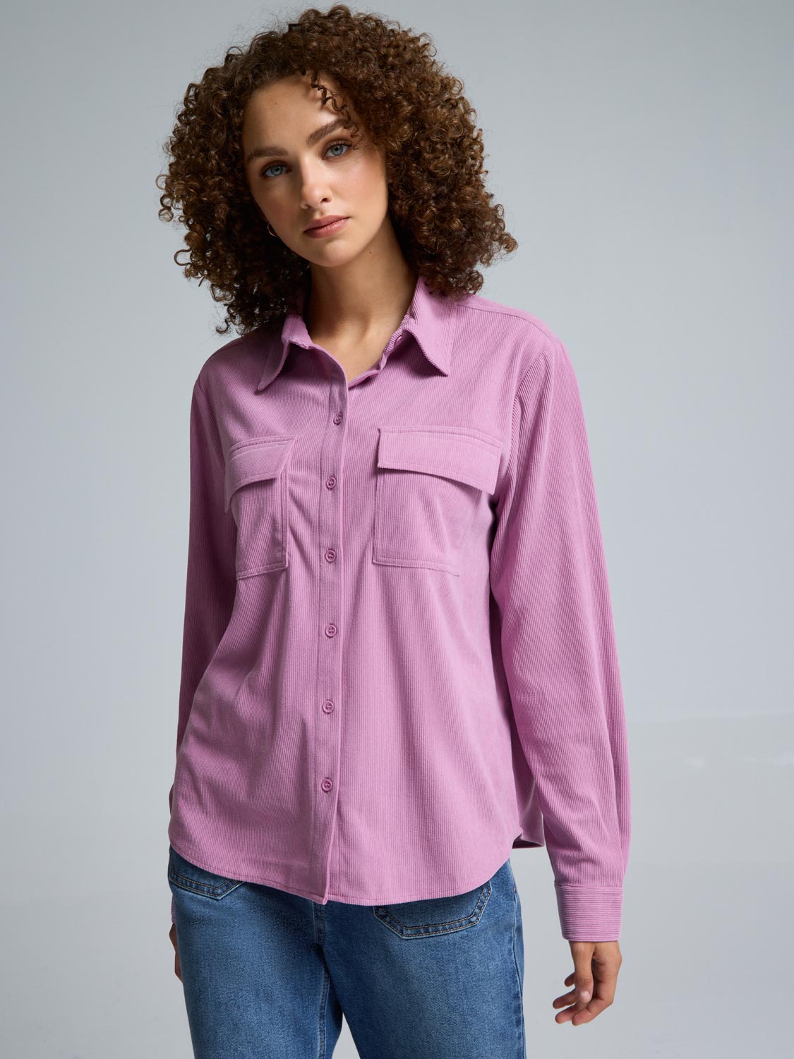 Corduroy Button-Front Blouse