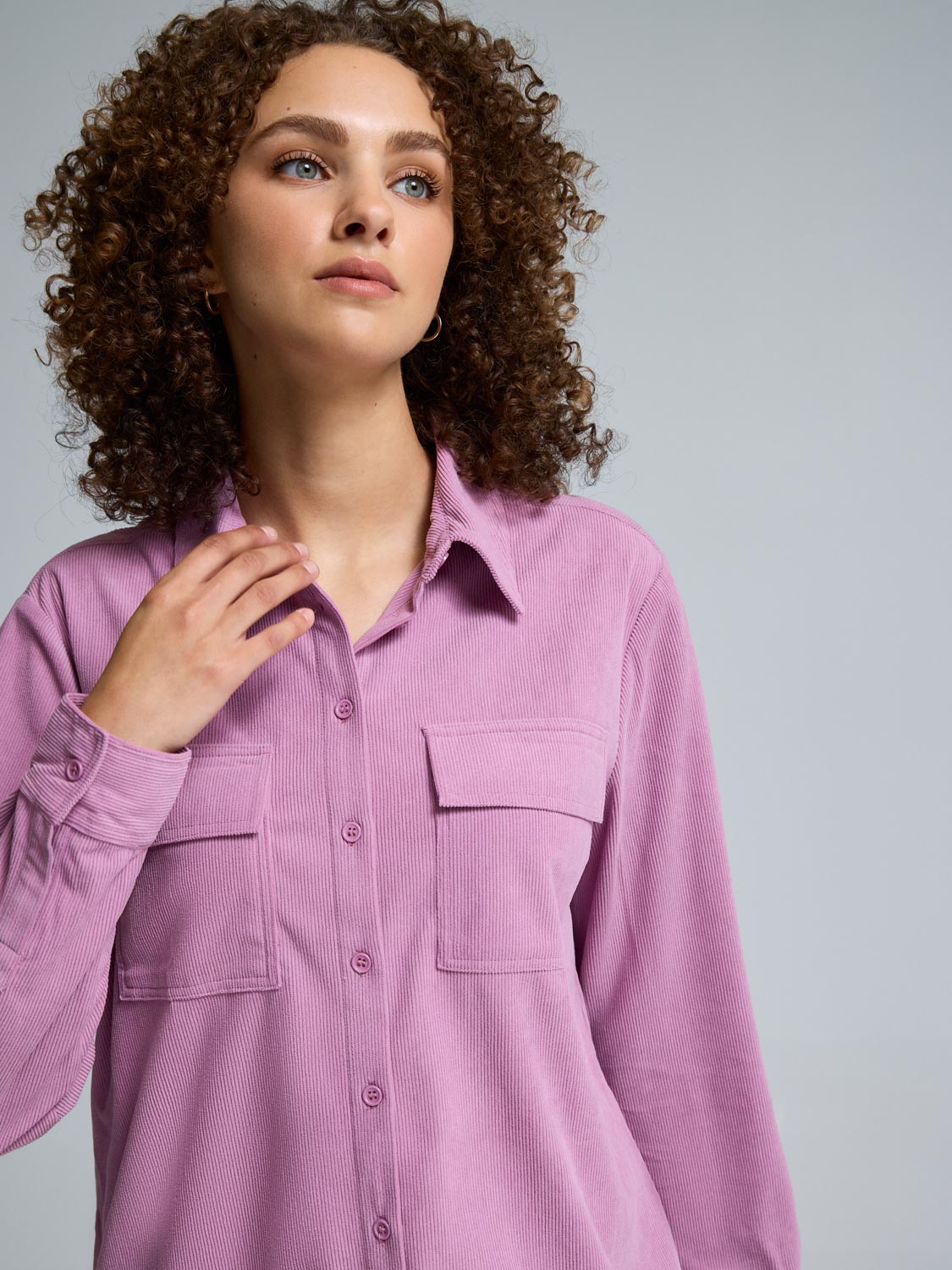 Corduroy Button-Front Blouse