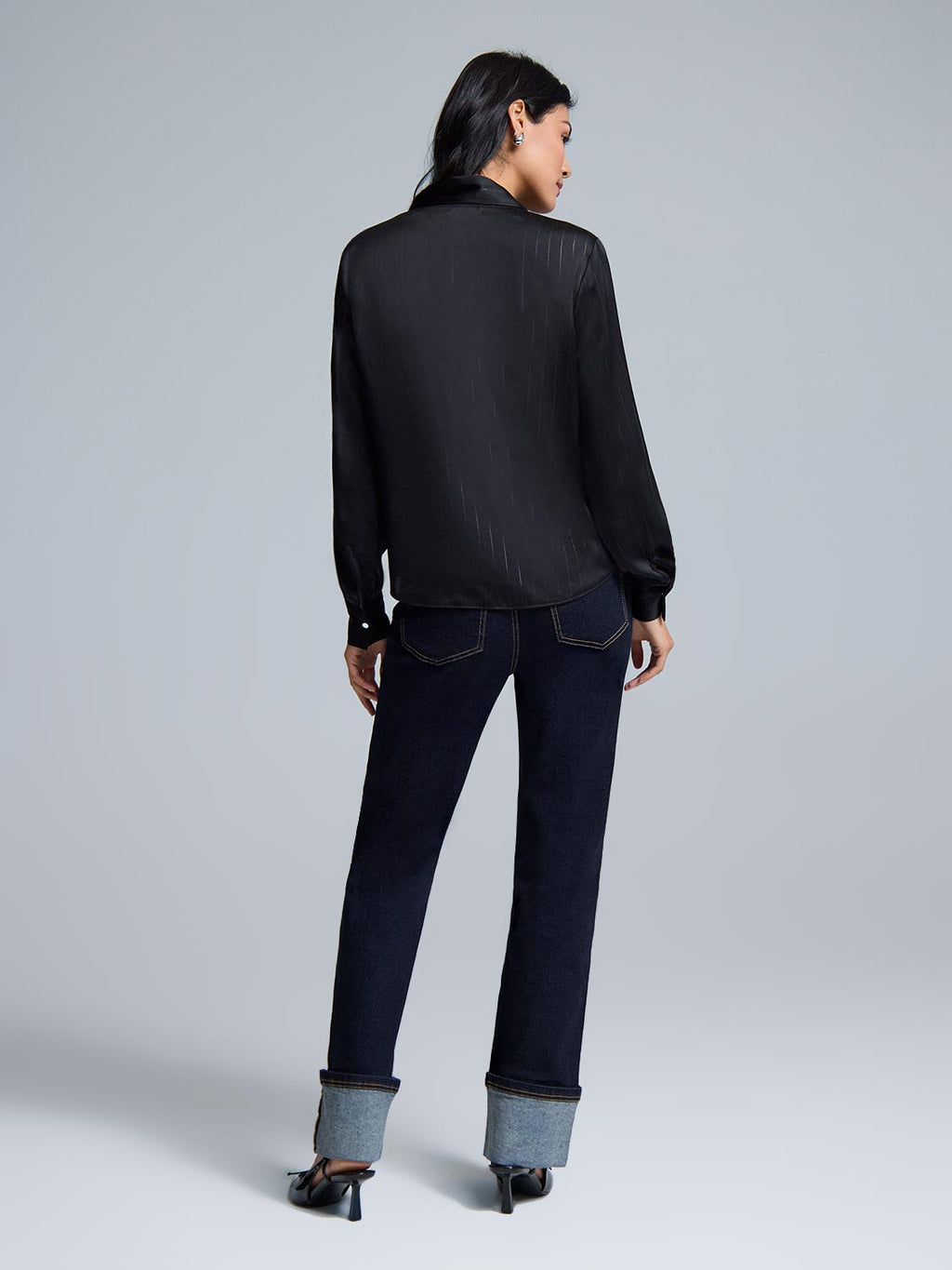 Collar Tie Button-Front Blouse
