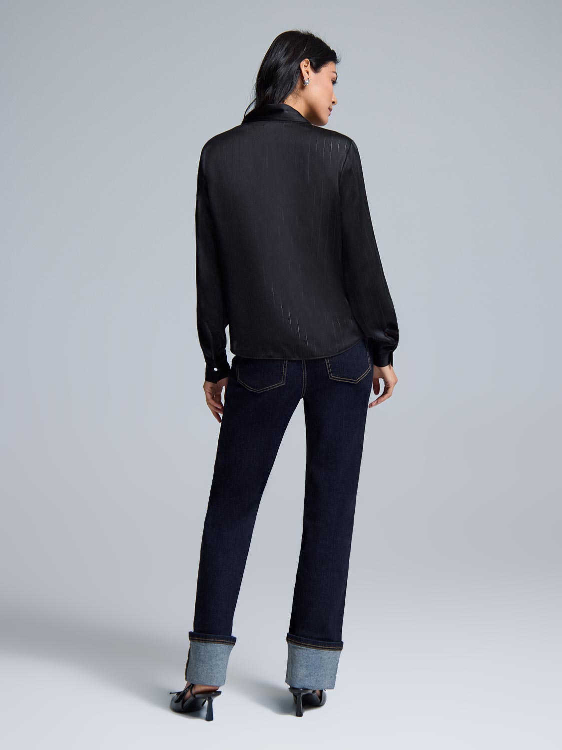 Collar Tie Button-Front Blouse