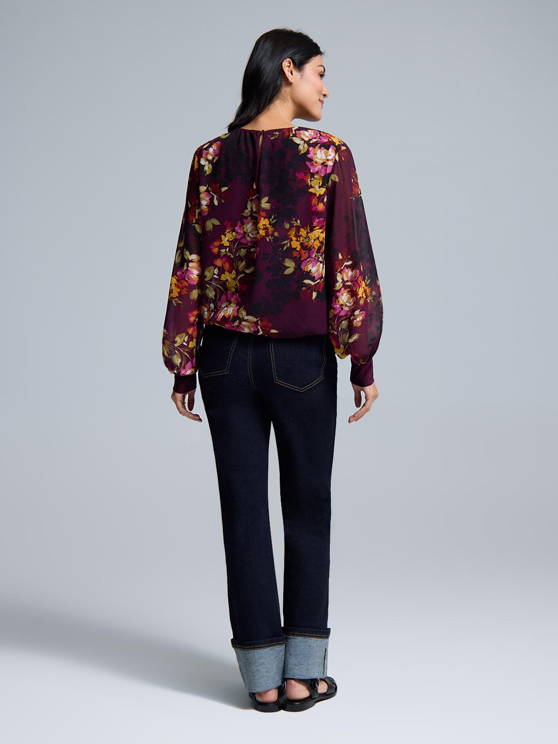 Floral Chiffon Popover Top