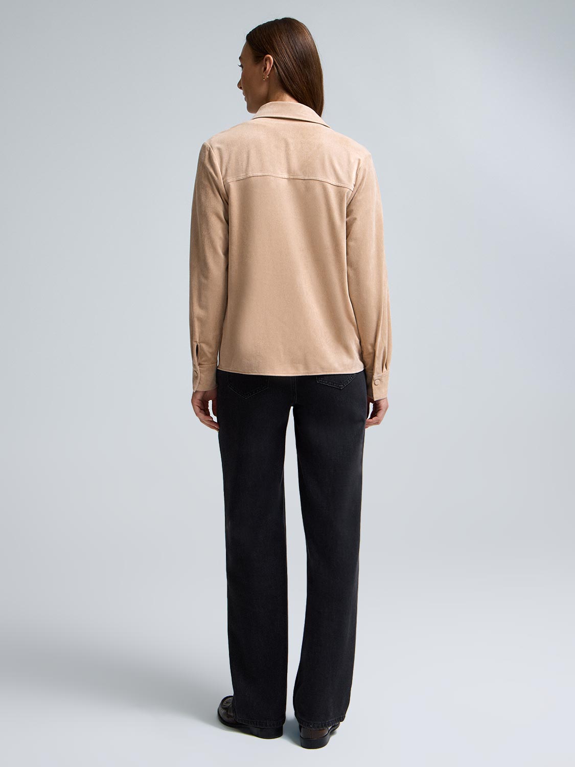 Faux Suede Button-Front Blouse