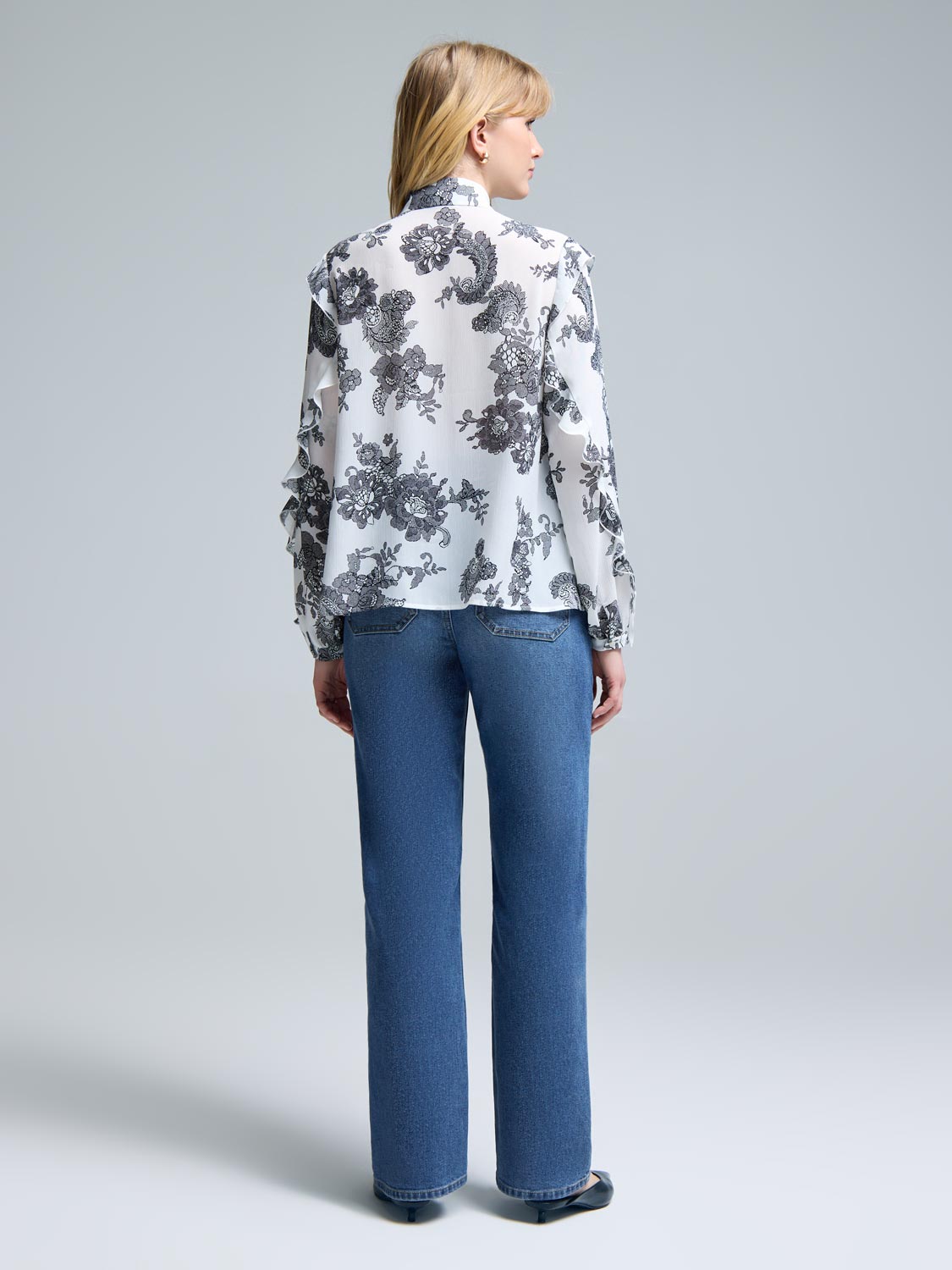 Floral Button-Up Ruffle Blouse