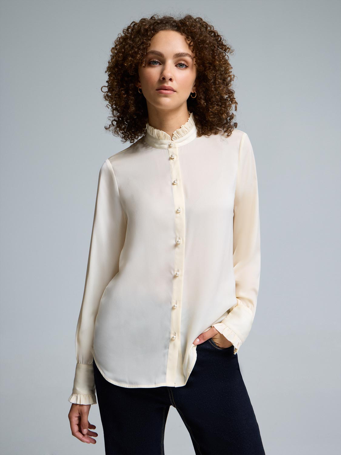 Pie Crust Collar Satin Blouse