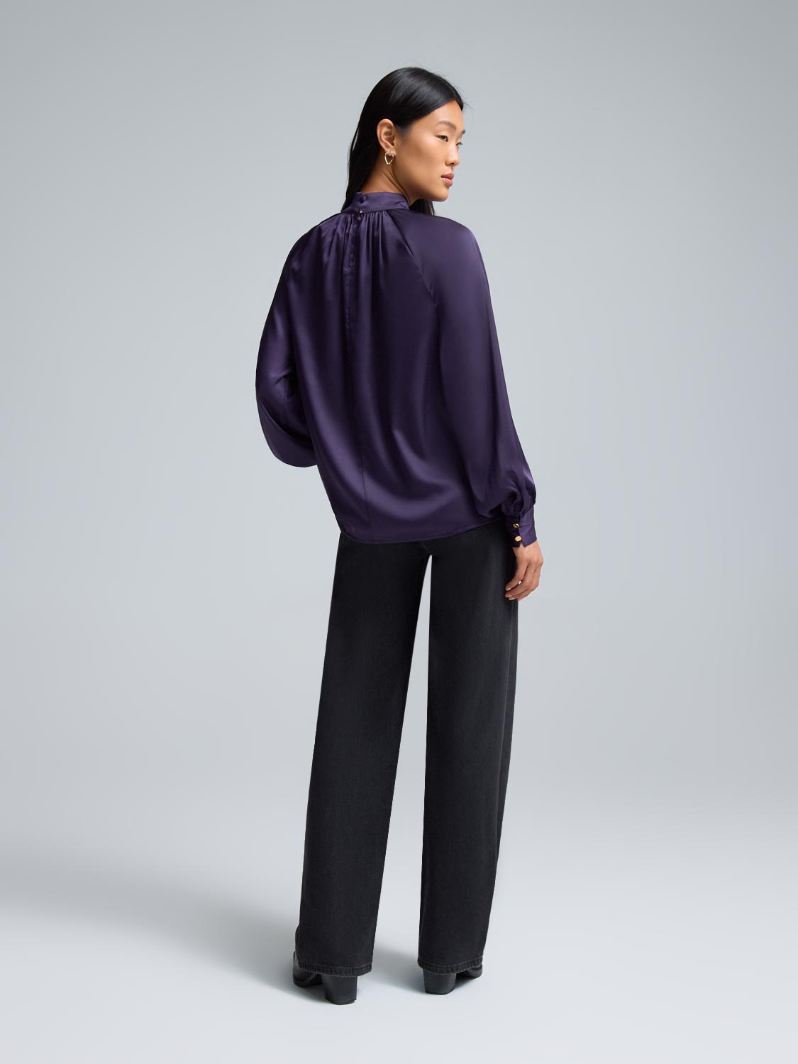 Satin-Like Mock Neck Blouse