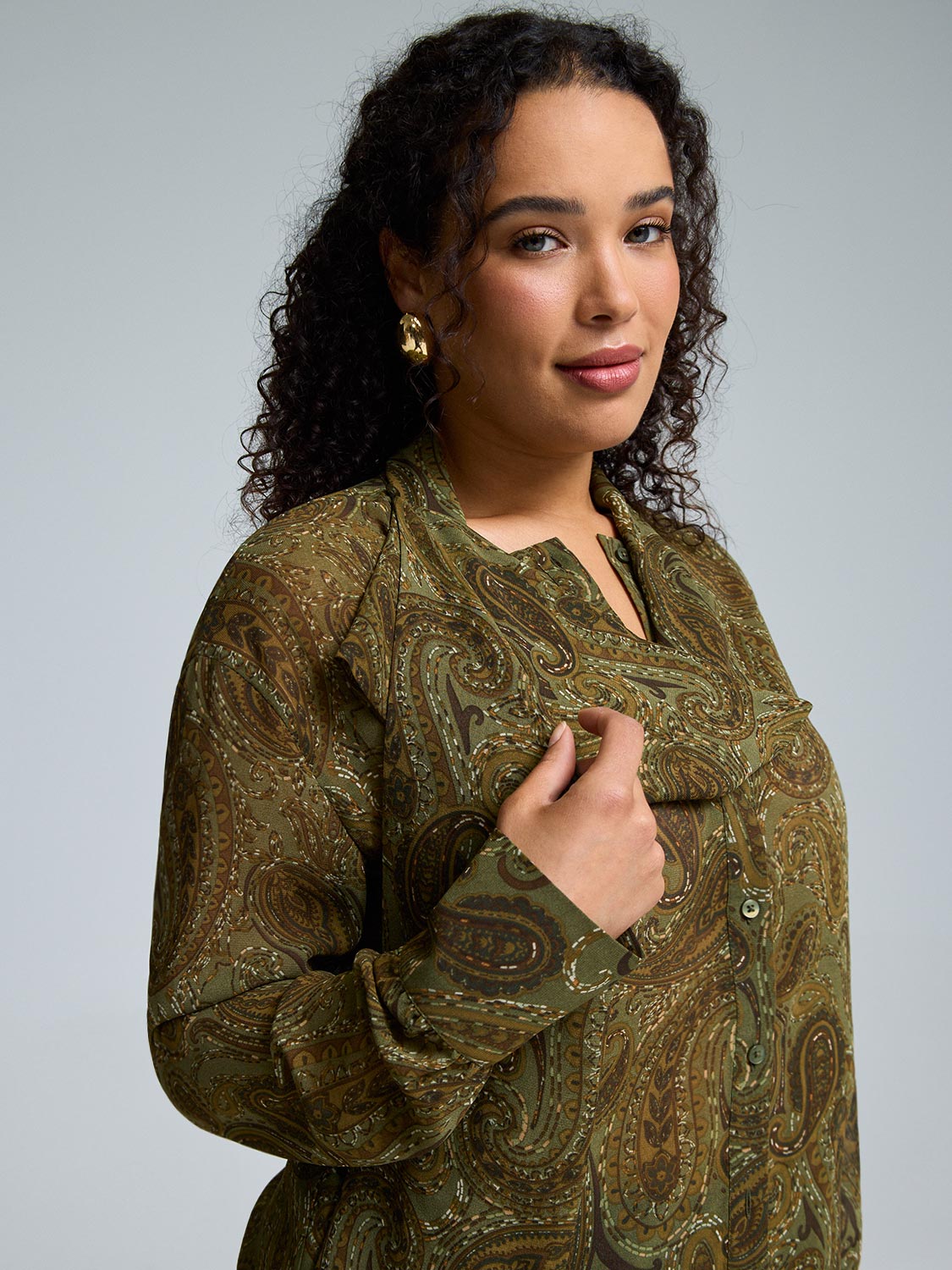 Paisley Print Chiffon Blouse With Scarf