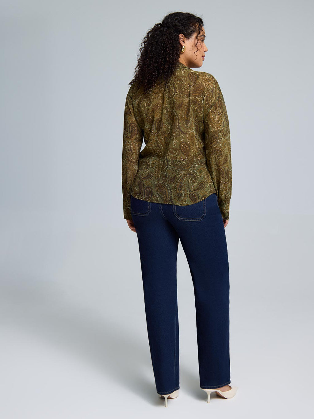 Paisley Print Chiffon Blouse With Scarf