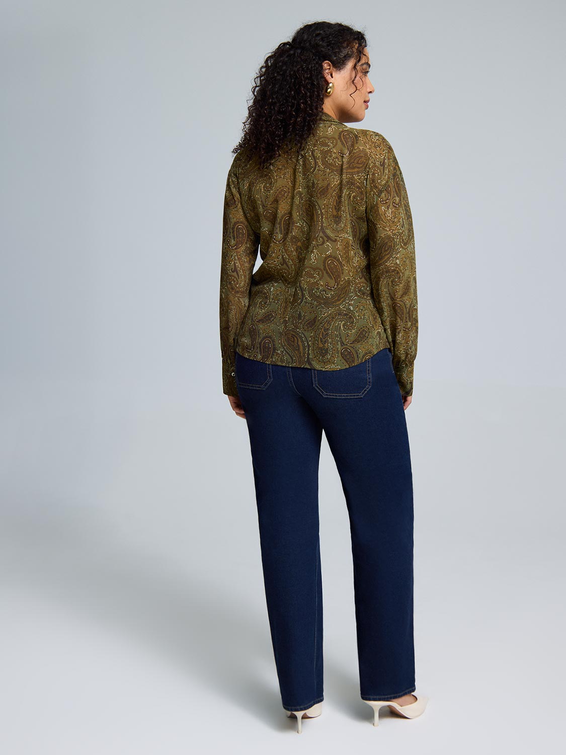 Paisley Print Chiffon Blouse With Scarf