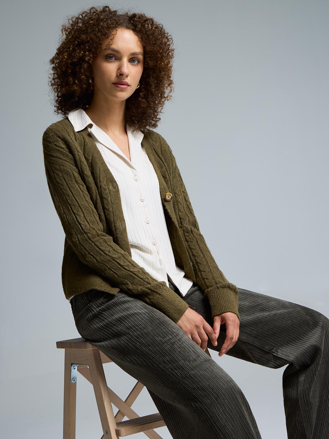 Ribbed Button-Front Blouse