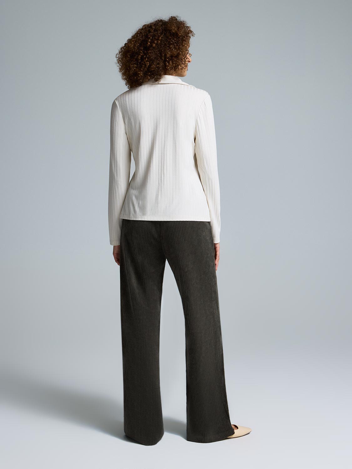 Ribbed Button-Front Blouse