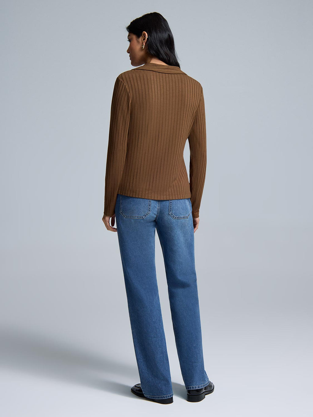 Ribbed Button-Front Blouse