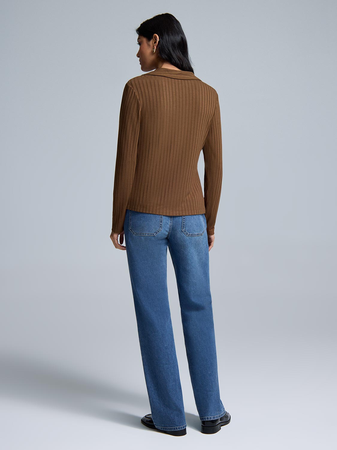 Ribbed Button-Front Blouse