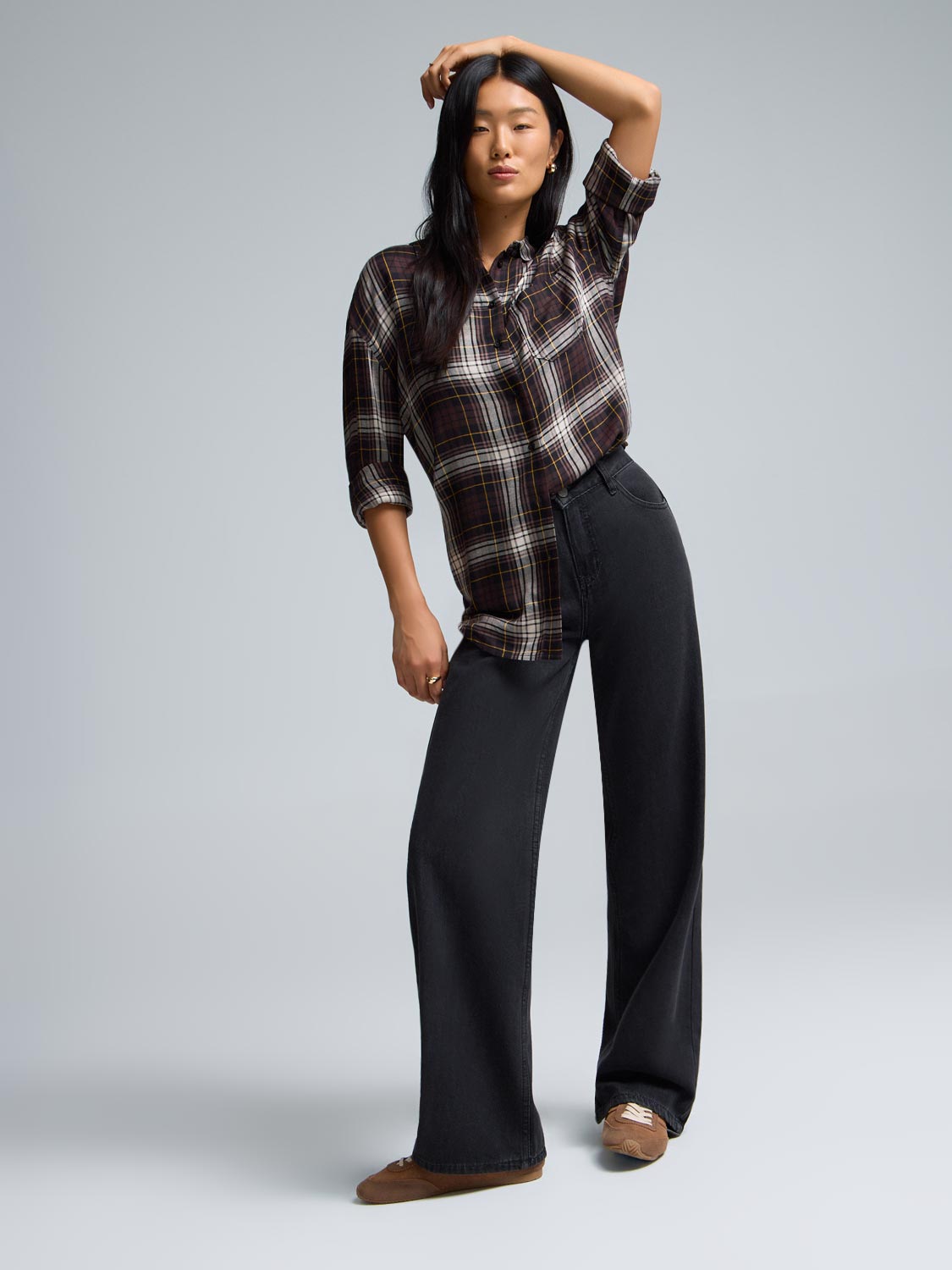 Plaid Button-Front Blouse