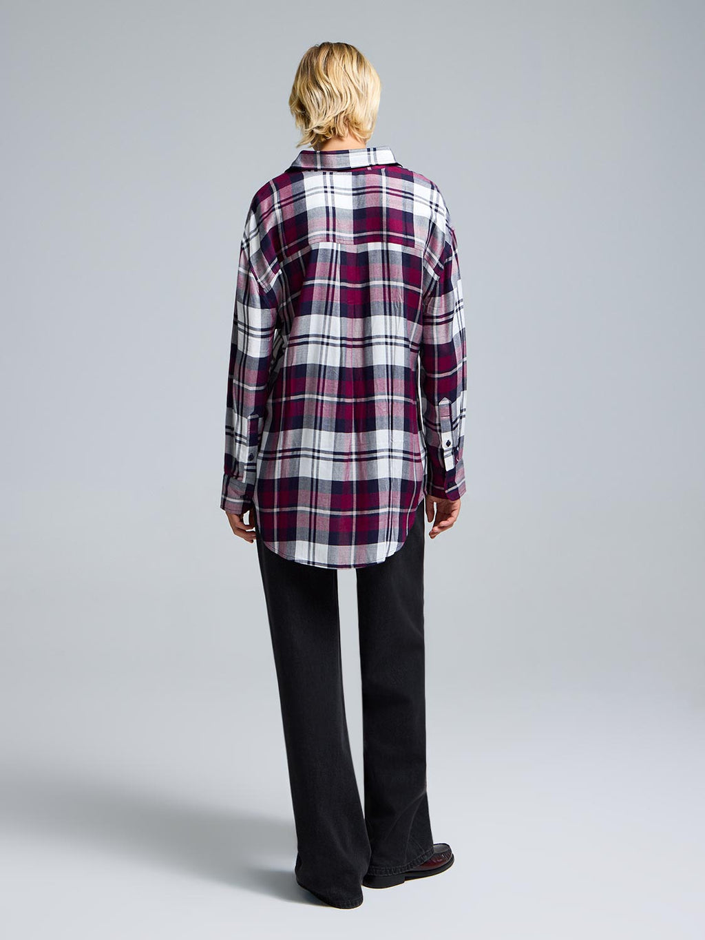 Button-Front Plaid Blouse