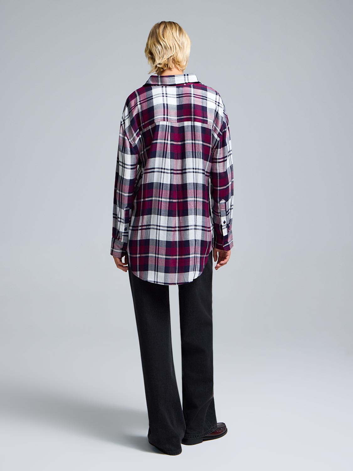 Button-Front Plaid Blouse