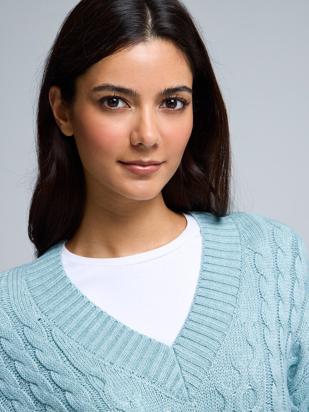 V-Neck Cable Knit Sweater